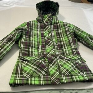 Women's Green and Purple Plaid Ski Jacket